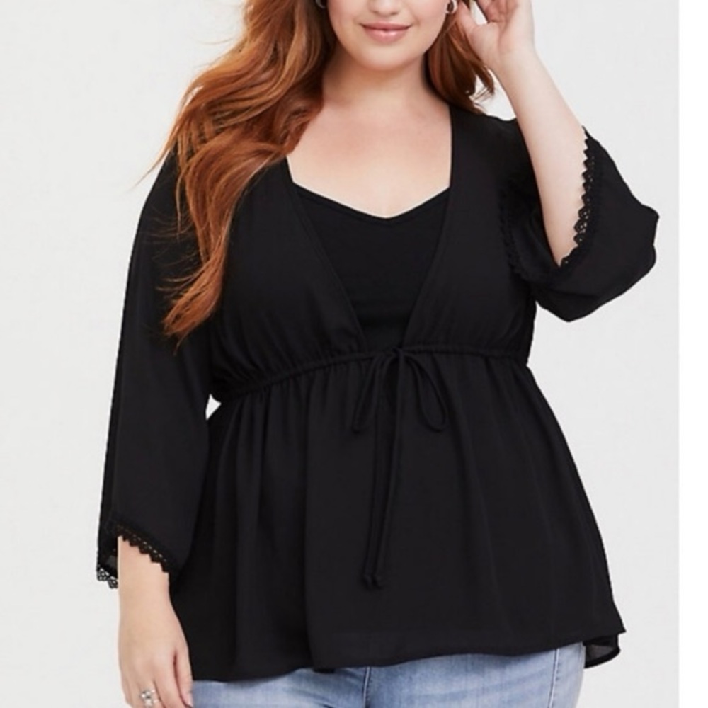 Torrid Black Blouse with Lace Trim